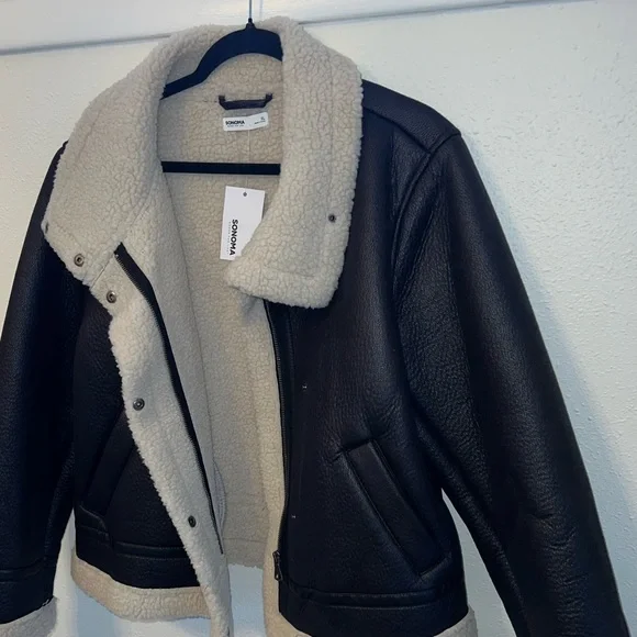 NWT SONOMA Goods For Life Shearling Aviator Bomber Jacket - Picture 2 of 3